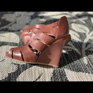 Brown leather wedges